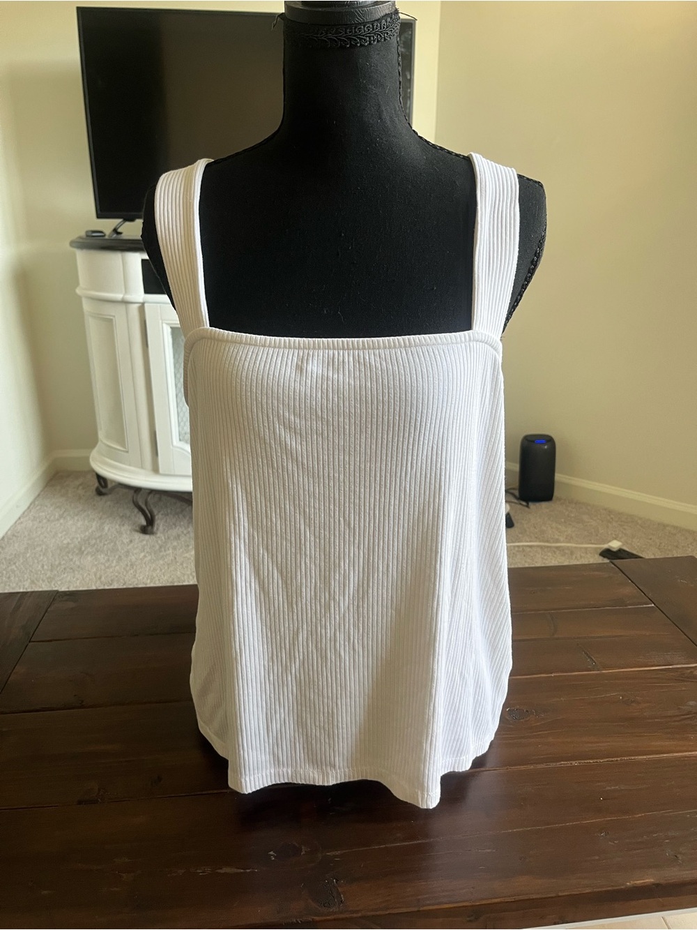Anthropologie Women’s White Ribbed Square-Neck Tank Top